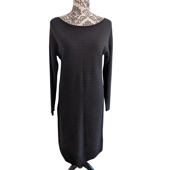 Banana Republic Wool-Cashmere Blend Ribbed Sweater Dress Black Women's Medium - Picture 3 of 14